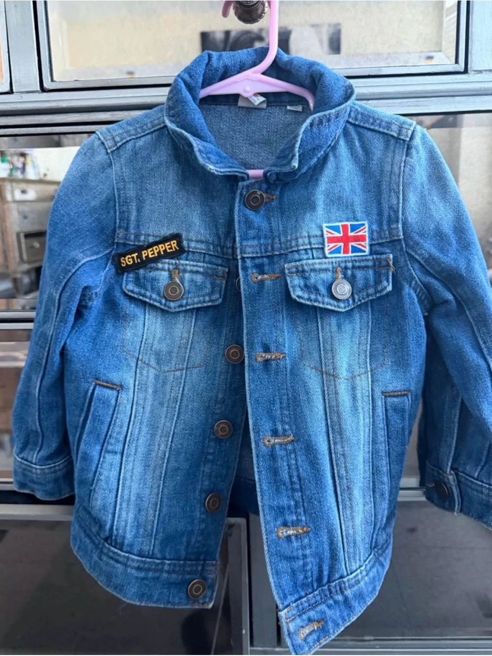 Kids Blue Denim Jacket with Union Jack Patch - Casual Button-Front